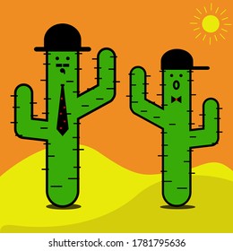 Vector designs of cute cactus characters in the desert