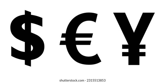 Vector designs of the dollar simdol, the simdol euro, teh simbol yuan.
