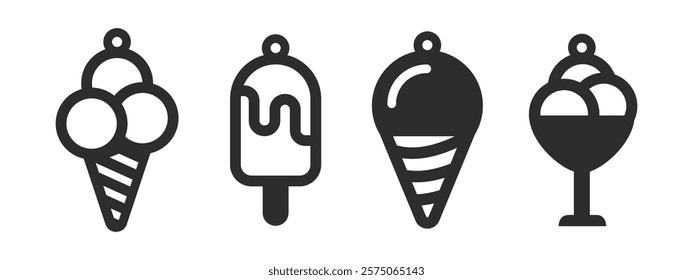 Vector designs with ice cream for earrings, pendant or keychain design. Jewelry silhouette laser cut template. Cnc cutting with metal, wood or leather