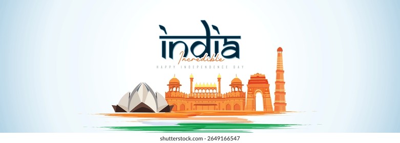 Vector Designs of Indian National Festival Independence Day with Indian Flag Indian Heritage beautiful background and lots of celebration concept. Birds showing Freedom. People are celebrating 15th 