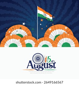 Vector Designs of Indian National Festival Independence Day with Indian Flag Indian Heritage beautiful background and lots of celebration concept. Birds showing Freedom. People are celebrating 15th 