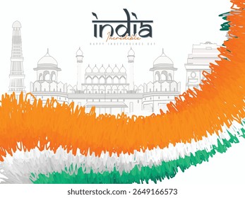 Vector Designs of Indian National Festival Independence Day with Indian Flag Indian Heritage beautiful background and lots of celebration concept. Birds showing Freedom. People are celebrating 15th 