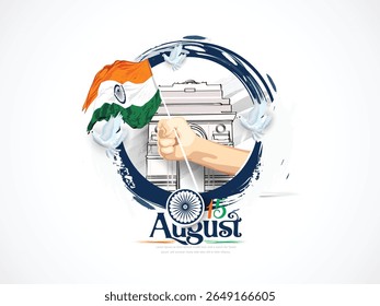Vector Designs of Indian National Festival Independence Day with Indian Flag Indian Heritage beautiful background and lots of celebration concept. Birds showing Freedom. People are celebrating 15th 