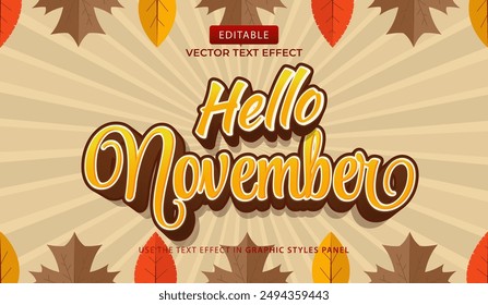 Vector designtext effect, hello november typography text