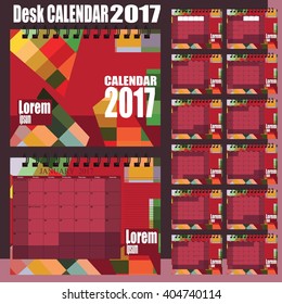 Vector desk calendar 2017 - red green and yellow
