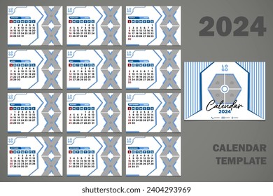 Vector Desk Calendar 2024 Abstract Blue Light Color Template