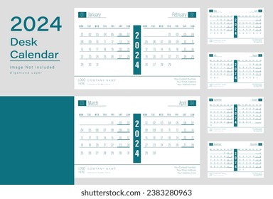 Diseño del calendario de escritorio vectorial 2024, inicio de semana lunes, ilustración vectorial, diseño del calendario.