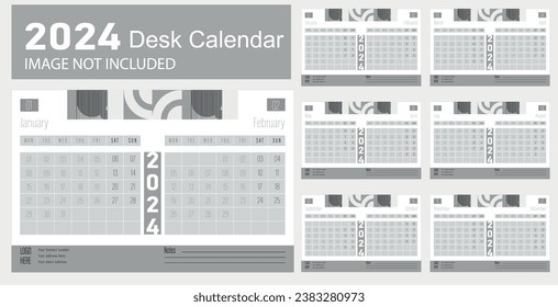 Vector desk calendar 2024 design, week start Monday, vector illustration, calendar layout.