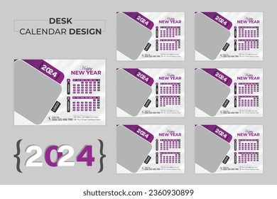 Vector desk calendar 2024 or monthly  weekly schedule new year calendar 2024 design template. with 6 page + cover page,