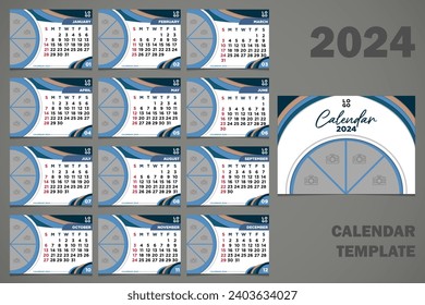 Vector Desk Calendar 2024 Template Abstract Blue Themes