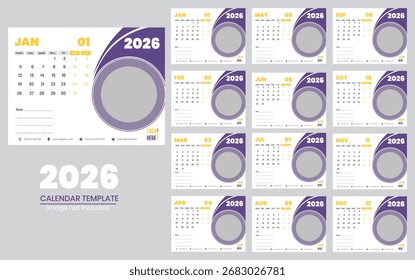 Vector desk calendar 2026 design, vector illustration, calendar template layout.