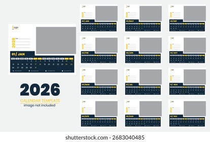 vetor desk calendar 2026 design, ilustração de vetor, layout de modelo de calendário