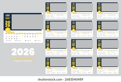 vetor desk calendar 2026 design, ilustração de vetor, layout de modelo de calendário