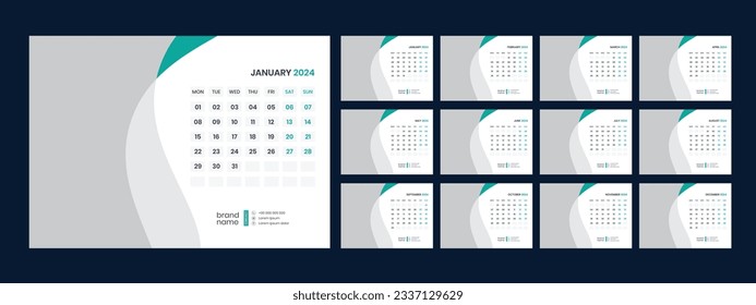 Vector desk calendar template 2024