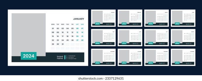 Vector desk calendar template 2024