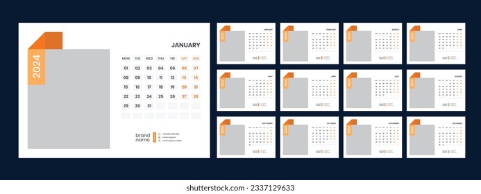 Plantilla de calendario de escritorio de vectores 2024