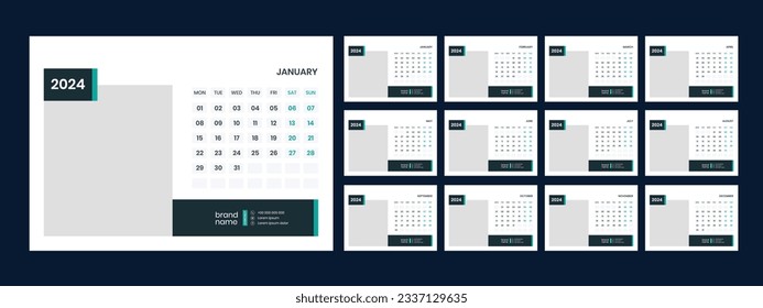 Vector desk calendar template 2024