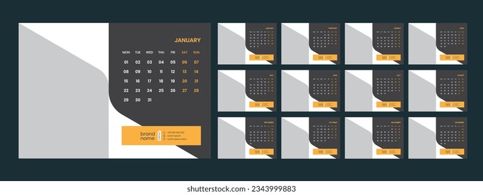 Plantilla de calendario de escritorio de vectores 2024