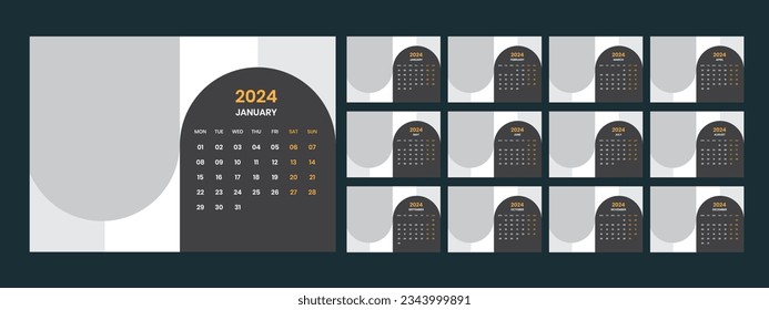 Vector desk calendar template 2024