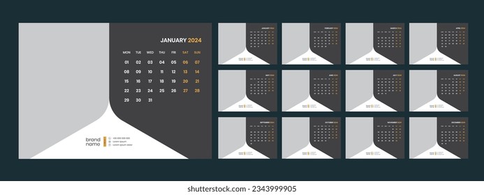 Plantilla de calendario de escritorio de vectores 2024