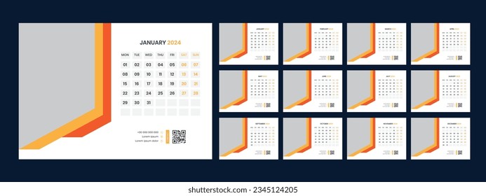 Vector desk calendar template 2024