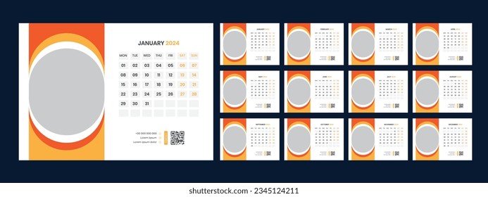 Vector desk calendar template 2024