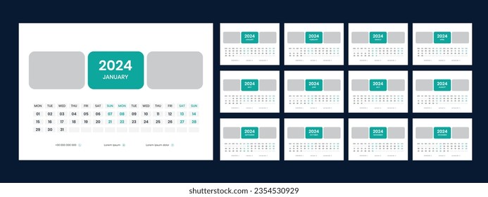 Plantilla de calendario de escritorio de vectores 2024