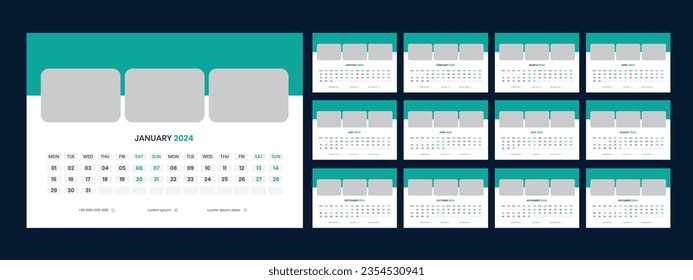 Vector desk calendar template 2024
