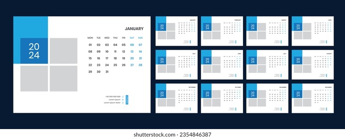 Plantilla de calendario de escritorio de vectores 2024