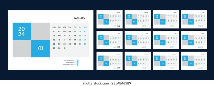 Vector desk calendar template 2024