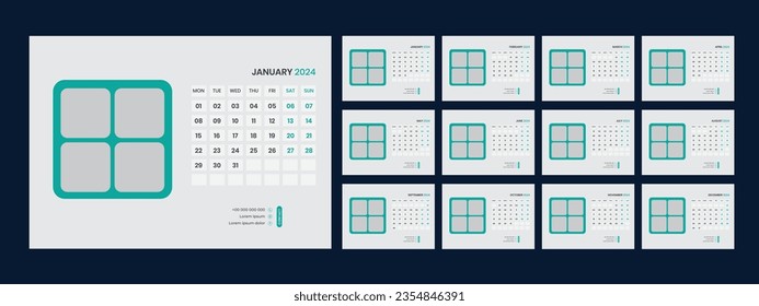 Vector desk calendar template 2024
