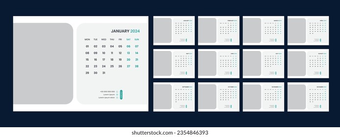 Vector desk calendar template 2024