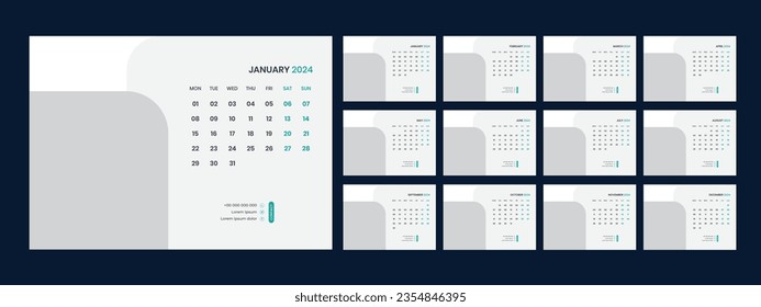 Vector desk calendar template 2024