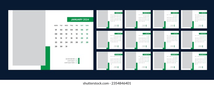 Plantilla de calendario de escritorio de vectores 2024