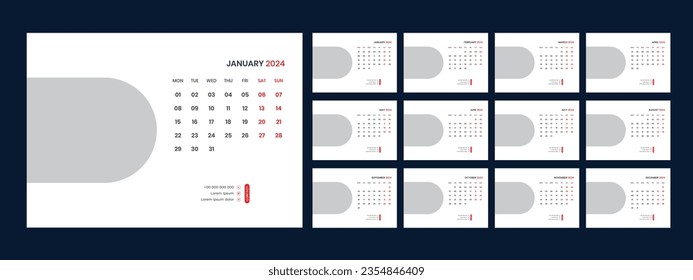 Vector desk calendar template 2024