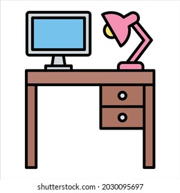 Vector Desk Filled Outline Icon Design
