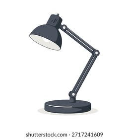 lâmpada de mesa vetorial com braço flexível, base redonda e abajur branco, isolado no fundo branco para estudo, escritório e temas de iluminação.