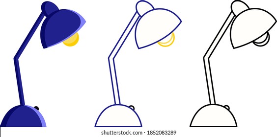 Vector desk lamp icon set in different styles