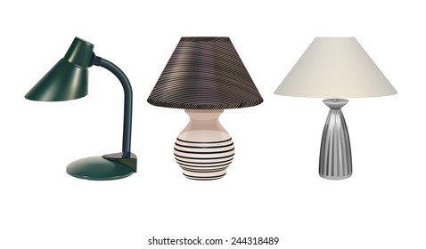 Vector Desk Lamps on White Background, Eps10, Gradient Mesh and Transparency Used, Raster Version Available