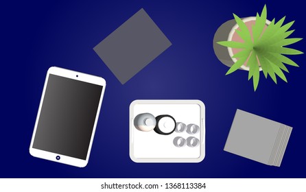 
Vector desk with a tablet