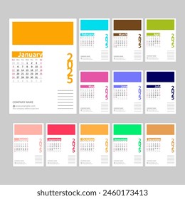 Vector desk and wall calendars, 12 months per sheet, for the year 2025. Elegant Calendar.