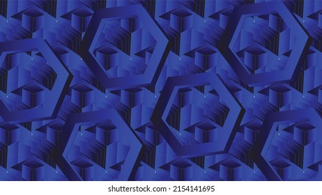 Vector desktop background in gradient bluish color. Dark background. Hexagons. Tile background without gaps.