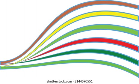 Vector desktop background. Simple minimalist pattern. Green, yellow and red lines with a wide light blue outline. Color waves coming from one point.