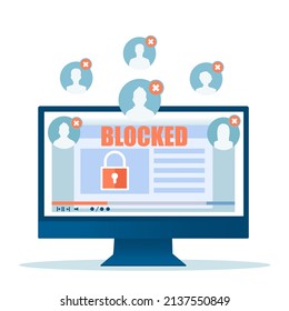 Vector of a desktop with blocked access to a website to multiple users