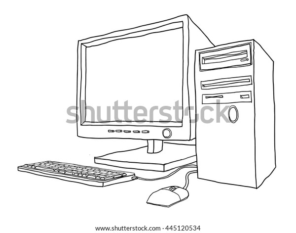 Vector Desktop Computer Vintage Hand Drawn Stock Vector (Royalty Free ...