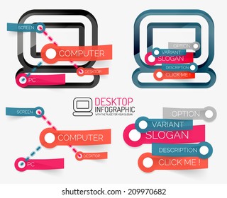 Vector desktop pc infographics and keyword cloud and banners