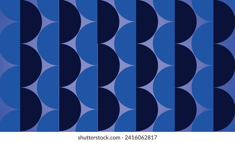 Vector desktop wallpaper in shades of blue. Wide waves in shades of blue. Waves composed of a semicircle. Wallpaper, blue, lines, waves.