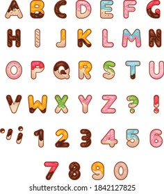Vector Dessert Bakery alphabet font. English sweet donut alphabet