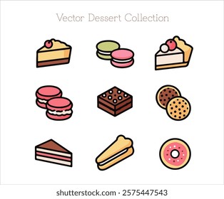 Vector Dessert Collection - Assorted Sweets and Treats in Cute Icon Style