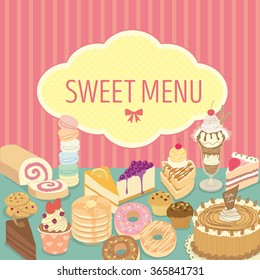 Vector dessert products menu for the cafe shop.